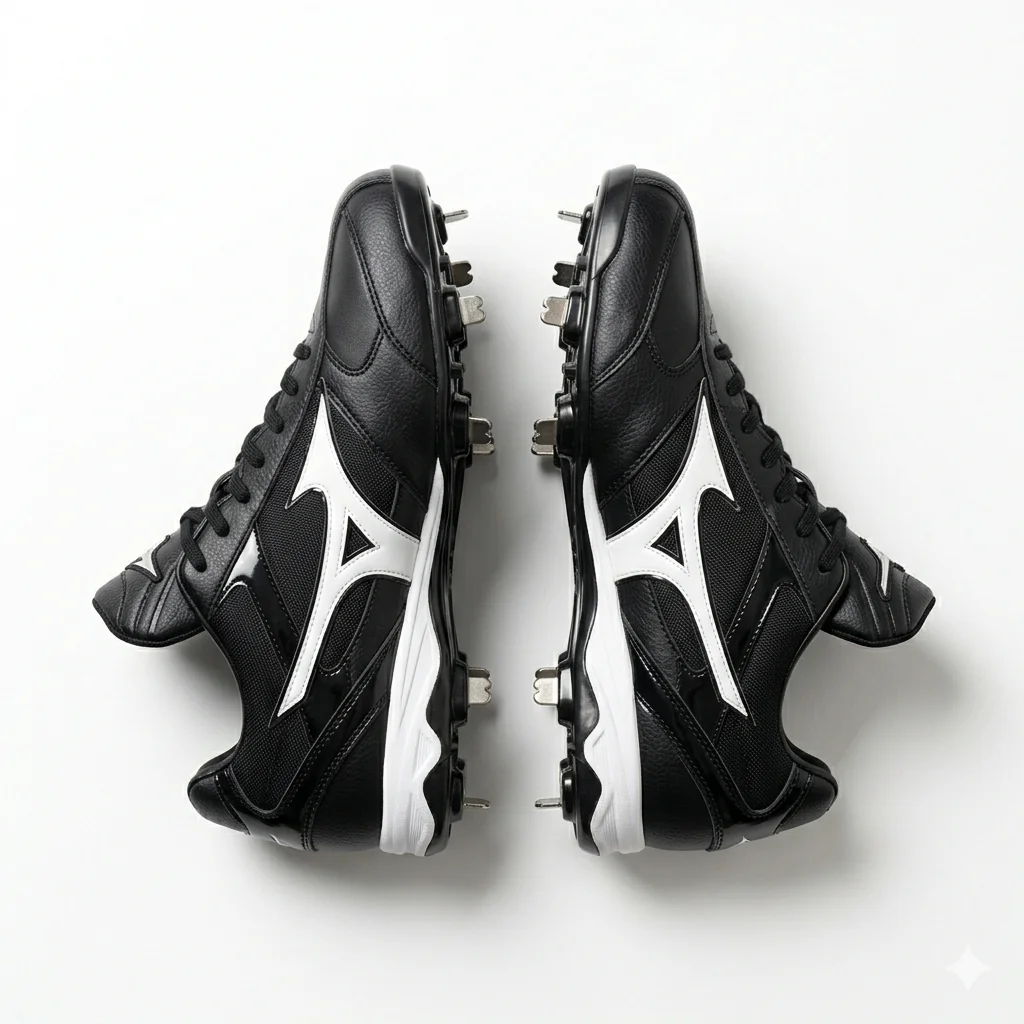 Baseball cleats on the field at night