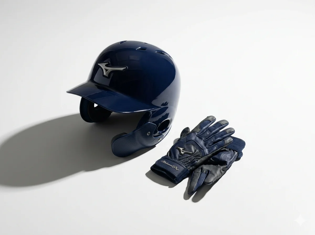 Baseball equipment on dugout bench